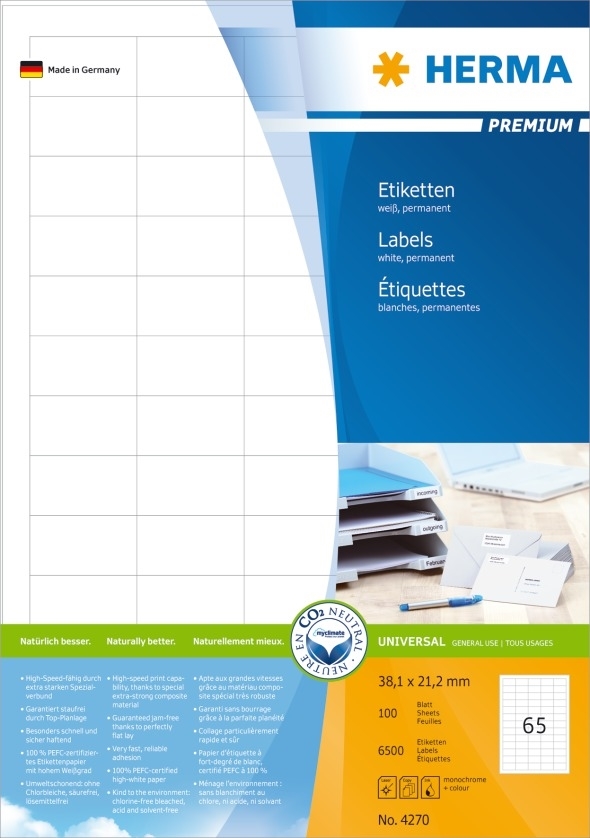 HERMA етикет Premium A4 100 38,1 x 21,2 mm, 6500 бр.
