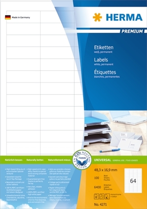 HERMA етикет Premium A4 100 48,3 x 16,9 мм, 6400 бр.