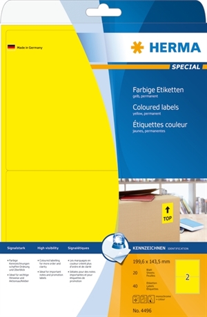 HERMA етикет Special 199,6 x 143,5 жълто mm, 40 бр.