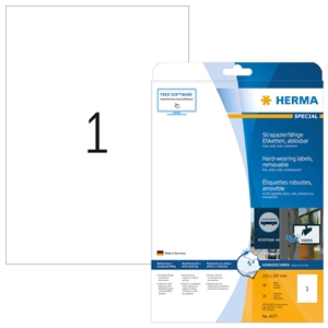 HERMA етикет за премахване, водоустойчив, 210 x 297 мм, 20 бр.