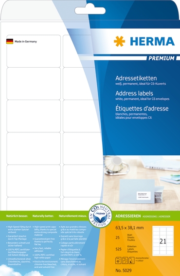 HERMA етикет Premium 63,5 x 38,1 mm, 525 бр.
