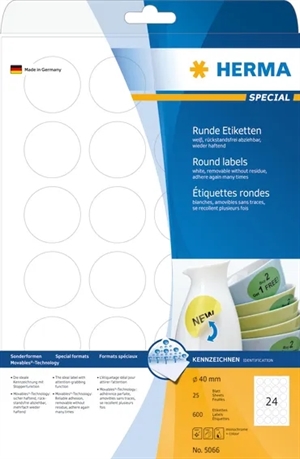 HERMA етикети отлепващи се Ø40 мм, 600 бр.