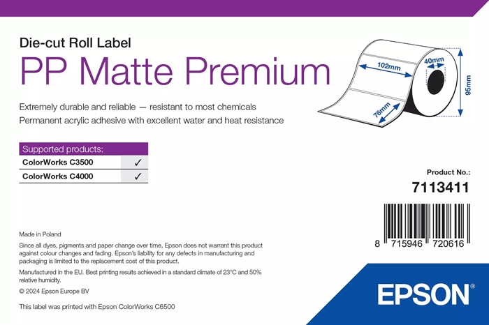 Epson PP Матов Етикет Премиум, Изрязани етикети, 102 x 76mm ( 365 етикета )
