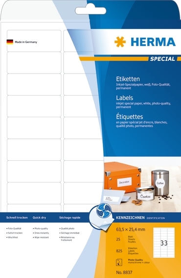 HERMA етикети Специален Inkjet 63,5 x 25,4 мм, 825 бр.