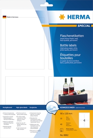 HERMA Inkjet етикети за бутилки 90 x 120 гланц мм, 40 бр.