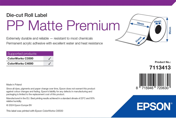 Epson PP Мат Етикети Премиум, Щанцовани етикети, 76 x 51 мм (535 етикета)