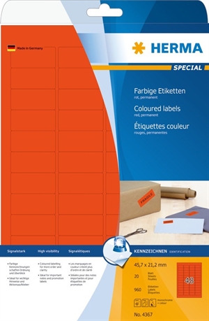 HERMA етикет Special 45,7 x 21,2 червен мм, 960 бр.