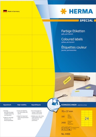 HERMA етикет Специален 70 x 37 жълт mm, 2400 бр.