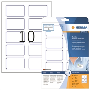 HERMA етикети за имена/текстил, свалящи се, 80 x 50 мм, сини, 200 бр.