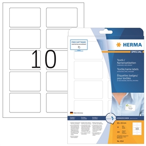 HERMA етикети за имена/текстил, сменяеми, 80 x 50 мм, бели, 200 бр.