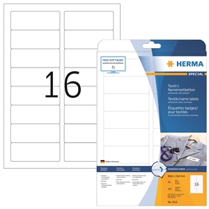 HERMA подвижни етикети за имена/текстил 88,9 x 33,8 мм, бели, 320 бр.