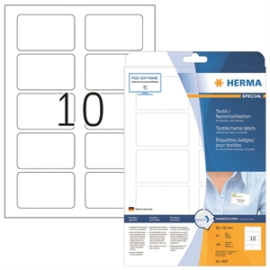 HERMA етикети за имена/текстил, подвижни 80 x 50 mm, бели, 100 бр.
