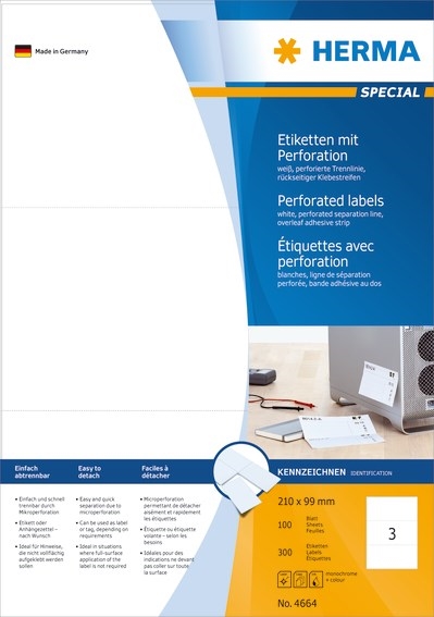 HERMA Премиум етикети 210 x 99 мм с перфорация, 300 бр.