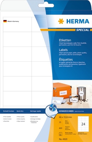 HERMA етикет Special Inkjet 66 x 33,8 мм, 600 бр.