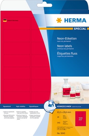 HERMA етикет Специален 63,5 x 29,6 мм, неонов червен, 540 бр.