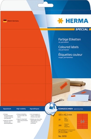 HERMA етикет Специален 105 x 42,3 червени мм, 280 бр.