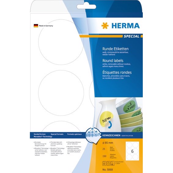 HERMA етикет подвижен ø85 мм, 150 бр.