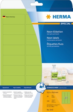 HERMA етикет Special 63,5 x 29,6 неон зелено мм, 540 бр.