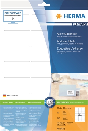 HERMA етикет Premium 63,5 x 38,1 mm, 210 бр.