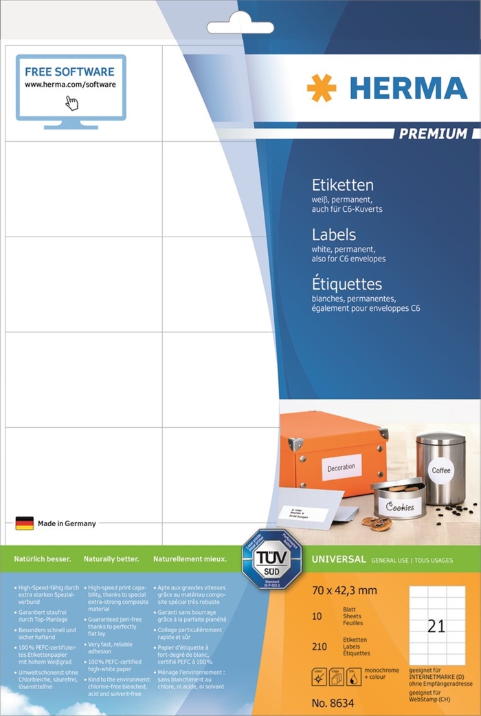 HERMA етикети Premium 70 x 42,3 mm, 210 бр.