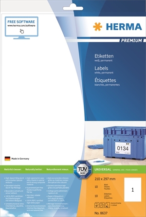 HERMA етикет Premium 210 x 297 мм, 10 бр.