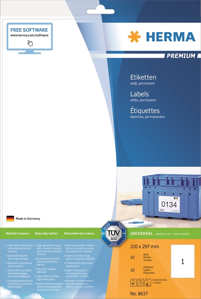 HERMA етикет Premium 210 x 297 мм, 10 бр.