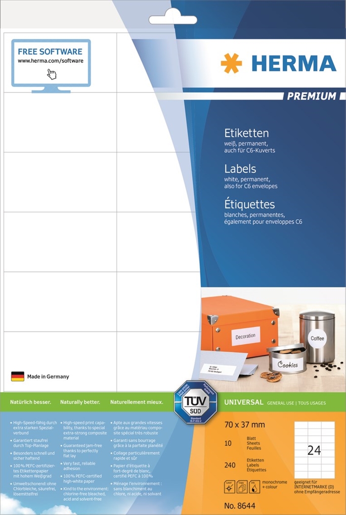 HERMA етикет Premium 70 x 37 мм, 240 бр.