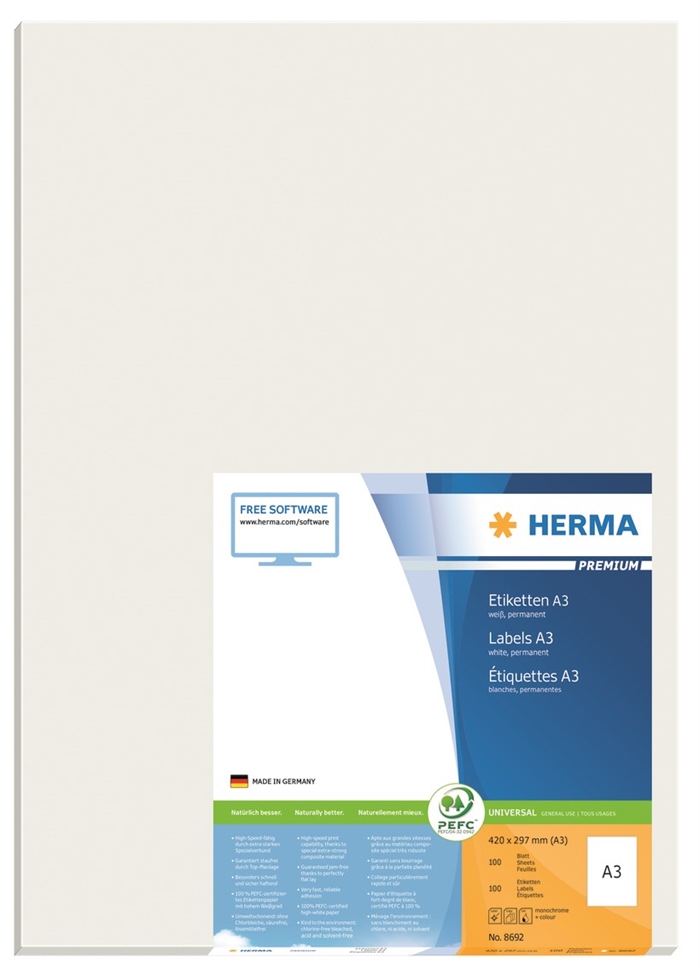 HERMA етикет Premium A3 100 420 x 297 мм, 100 бр.