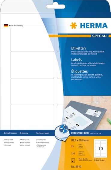 HERMA етикети Специален за inkjet 83,8 x 50,8 мм, 250 бр.