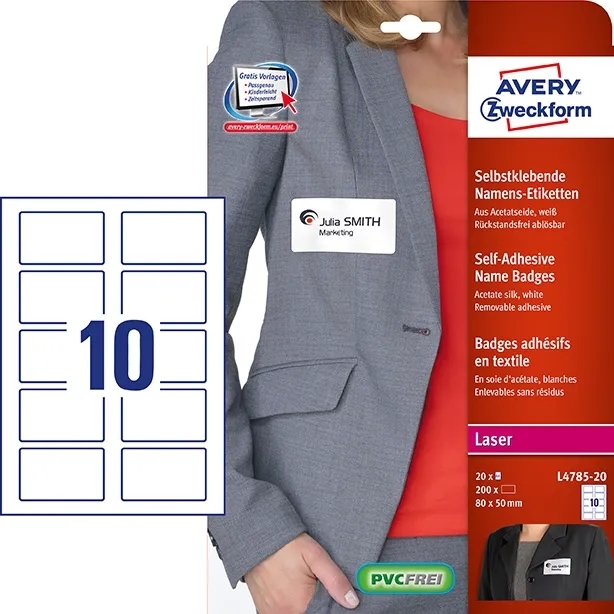 Avery Navne етикети за текстил 80 x 50 мм, 200 бр.