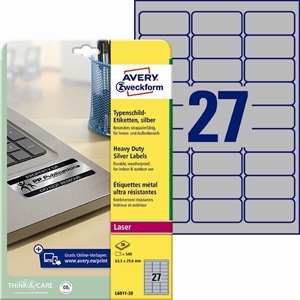 Avery Heavy duty етикети сребристи 63,5 x 29,6 мм, 20 бр.