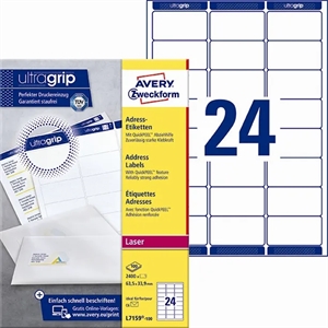 Avery L7159-100 Адресни етикети 63,5 x 33,9 мм QP+UG мм, 2400 бр.